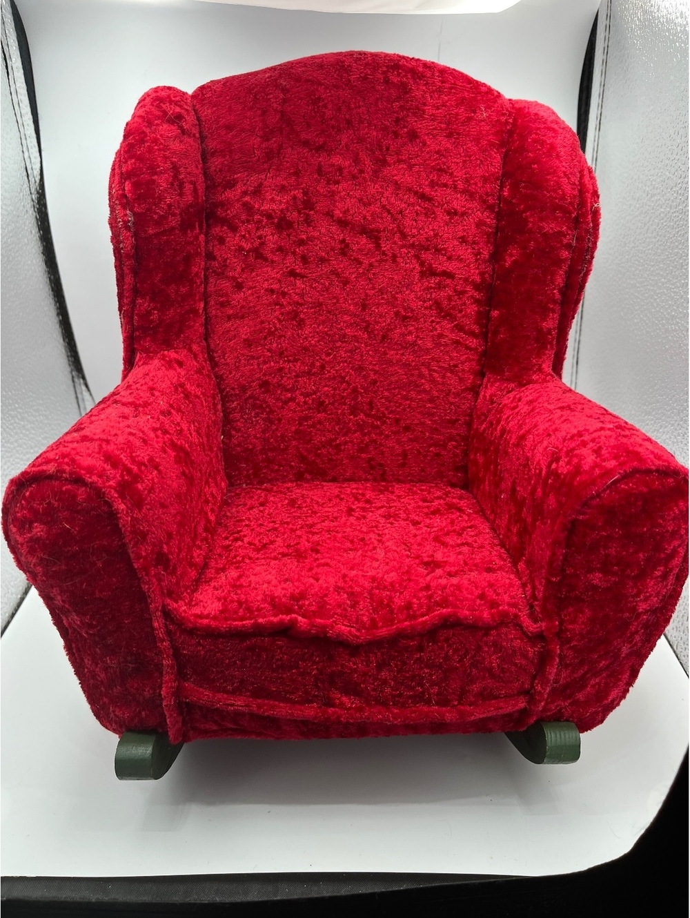 Large Doll Rocking Chair 12” Tall x 10.5” Wide Red Velvet Wingback